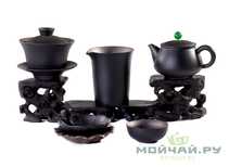 Набор для чайной церемонии 10 предметов # 23060 керамика : шесть пиал по 50 мл сито гайвань 170 мл чайник 150 мл гундаобэй 233 мл